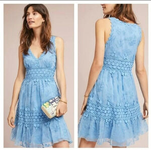 Anthrogologie Ranna Gill Veronica blue lace  mini dress SZ S